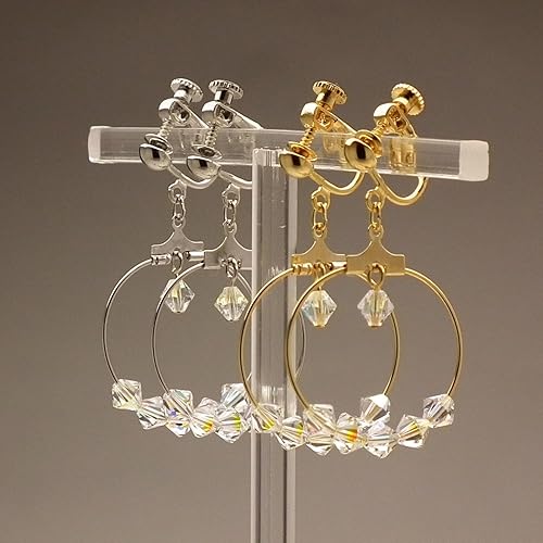 Amazon スワロフスキー リングイヤリング S レディース ソロバン 型 ぶらさがり 手作り 日本製 イアリング Swarovski ゴールド イヤリング 通販