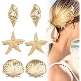 KAKUPPA Starfish Hair Clips, Beach Hair Accessories with Starfish Shell Designs for Mermaid Accessories, Summer Vacation Hair Clips for Women and Girls, Hawaiian Beach Party Hairpin (6pcs gold clips)
