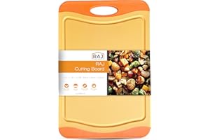 RAJ UNIQUE COLLECTION Raj Plastic Cutting Board Reversible Cutting board, Dishwasher Safe, Chopping Boards, Juice Groove, Large Handle, Non-Slip, BPA Free (Small (11.42" x 7.87"), Orange)