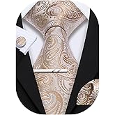 YOHOWA Mens Ties Set Wedding Paisley Neckties with Handkerchief Cufflinks Formal Business
