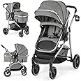BABY JOY 2 in 1 Convertible Baby Stroller, High Landscape Baby Stroller w/Reversible Seat, Removable Footmuff, Adjustable Backrest & Canopy, Foldable Infant Pram Stroller for 0-36 Months Babies, Gray