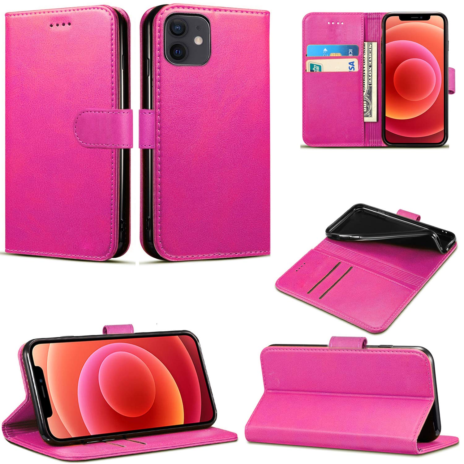 Mobile Stuff Case Compatible With iPhone 12/12 Pro - [6.1 Inch] 2020 Leather Wallet Book Flip Folio Stand View Case for iPhone 12 (6.1") 5G 2020 (Pink)