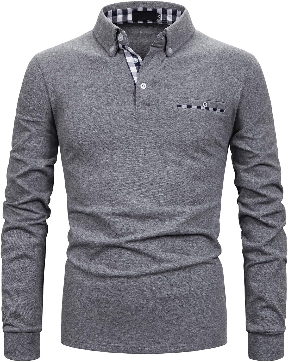Men's Long Sleeve Shirts Classic Plaid Splice Contrast Color Polos