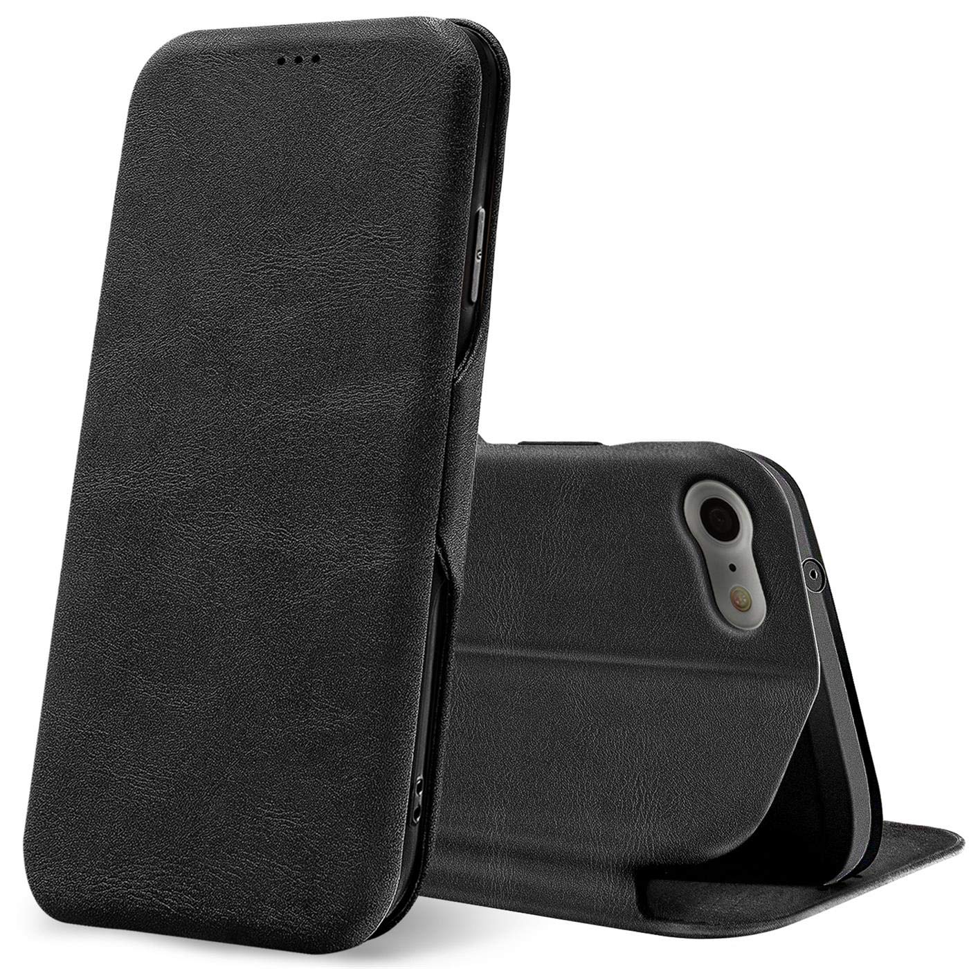 Verco Book Style for iPhone SE 2 Case, iPhone 8 Case Premium Magnetic Flip Cover for Apple iPhone 7/8 / SE 2020 Wallet Case with Card Slot [4.7 inch, Schwarz Black