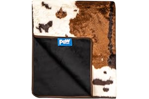 PAW BRANDS PupProtector Waterproof Throw Blanket for Dogs and Cats, Pet Blanket Cover for Couches, Sofas, Beds, Car Seats, Furniture, Calming Soft Faux Fur, Brown Cowhide, Original (60" L x 50" W)