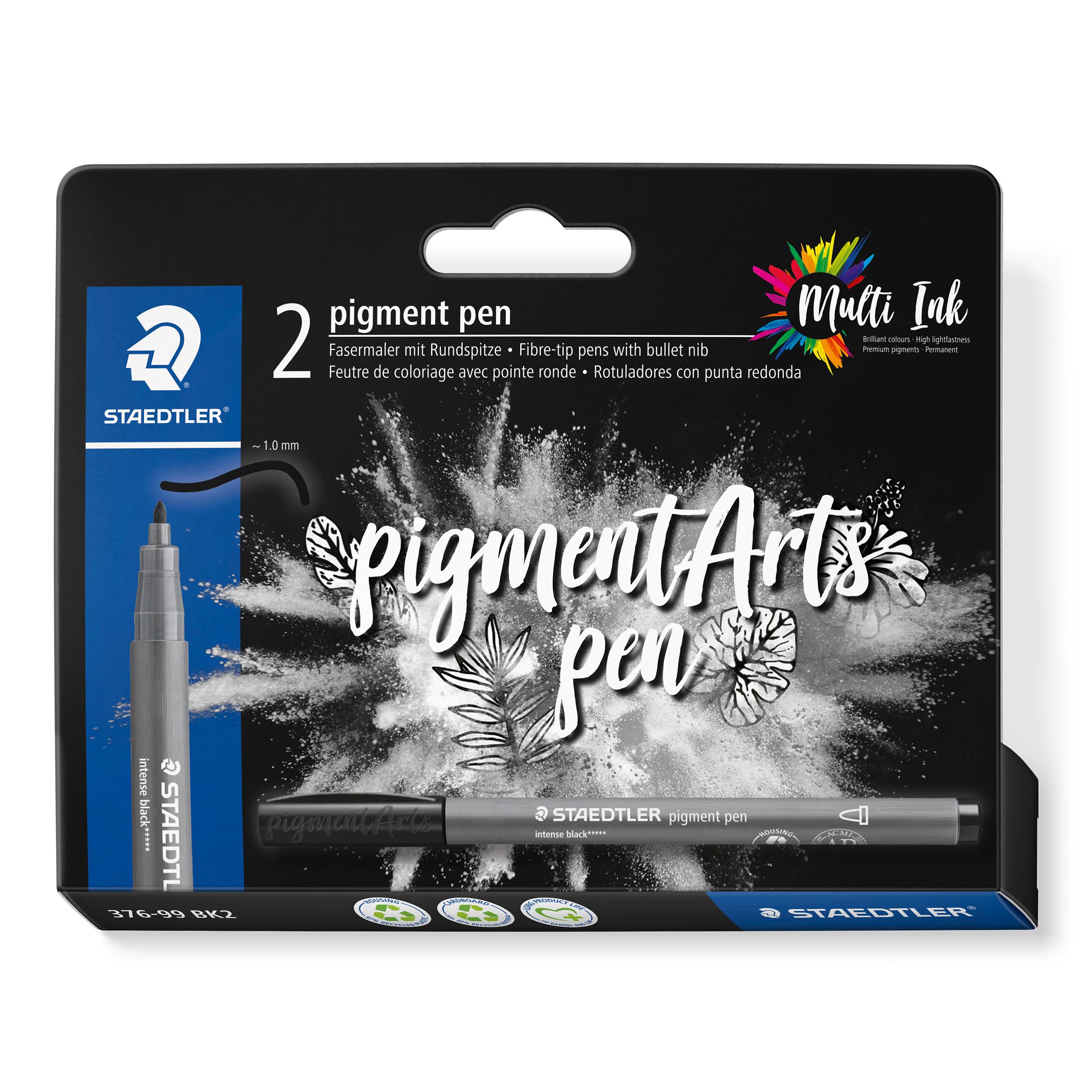 STAEDTLER 376-99 BK2 Pigment Arts Bullet-Tip Pen - Intense Black (Blister of 2)