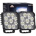 Nilight 2PCS 4Inch Led Pods Square 3370LM Built-in EMC Work Light 90° Flood Beam Angle for Offroad Lights Side Light Rear Back-Up Light for Tractor Truck Motorcycle Boat ATV UTV
