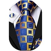 Hi-Tie Mens Plaid Ties Classic Paisley Necktie with Handkerchief Cufflinks Set Business Stripe Tie
