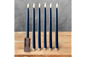 Ni-JASW Blue Flameless Taper Candles with Remote Timer, Flickering LED Battery Operated Candlesticks Set of 6