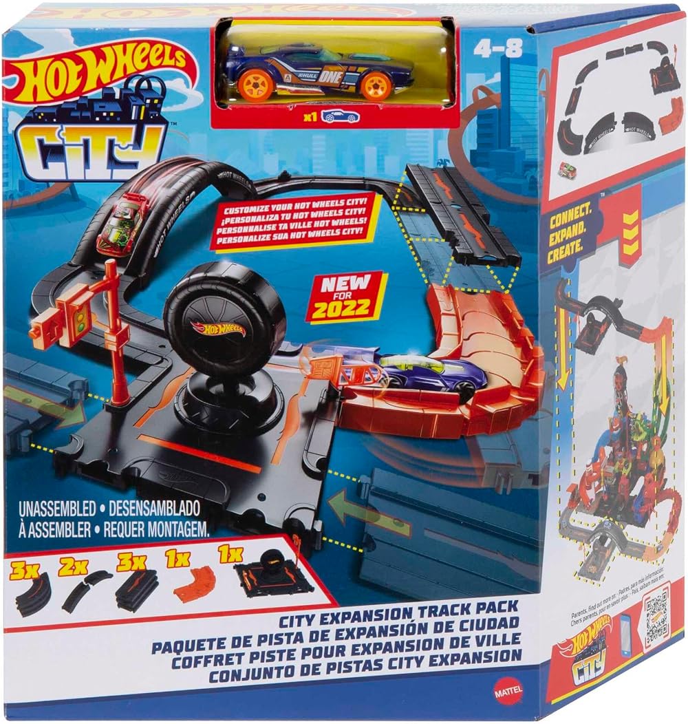 Hot Wheels City Track Pack 10 Piece Set with Car - Connects to Other Sets