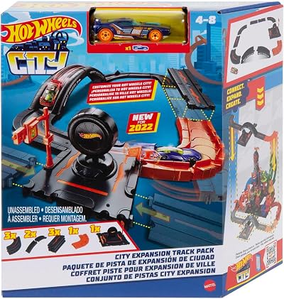 Hot Wheels City Track Pack 10 Piece Set with Car - Connects to Other Sets
