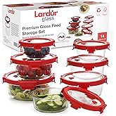 Premium Glass Food Storage Containers with Vented Lids – Set of 7, Various Size Round Borosilicate Glass Meal Prep Containers – BPA-Free, Microwave, Oven Dishwasher & Freezer Safe, Gift Packaged
