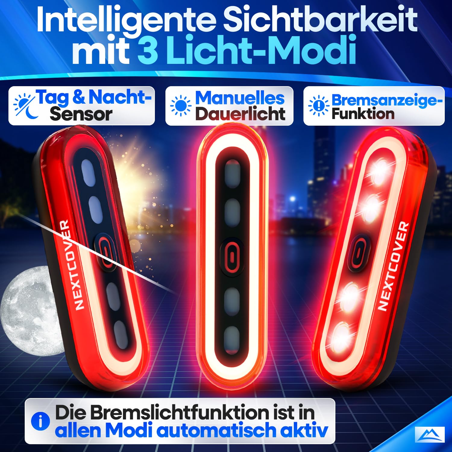 NEXTCOVER® Rücklicht Fahrrad mit [VisionLux] LEDs und Bremslicht I StVZO zugelassen I LED Fahrradrücklicht mit 8 Stunden Akku I Fahrradlicht hinten für Rennrad, E-Bike, Rücklicht 6