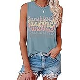 Hount Womens Casual Loose Graphic Comfy Tank Tops Summer Basic T-Shirts Sleeveless Shirts Tunic Tops