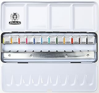 Schmincke Aquarellfarbe, Akademie Aquarell Malkasten, Metallkasten, 12 x 1/2 Näpfchen + Platz für 12 weitere 1/2 Näpfchen