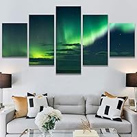 SIGNWIN 5 Panel Canvas Wall Art Astronomy & Space Contemporary Cosmic Dramatic Green Group Photography Realism Ultra for Home Decorations Ready to Hang - 60