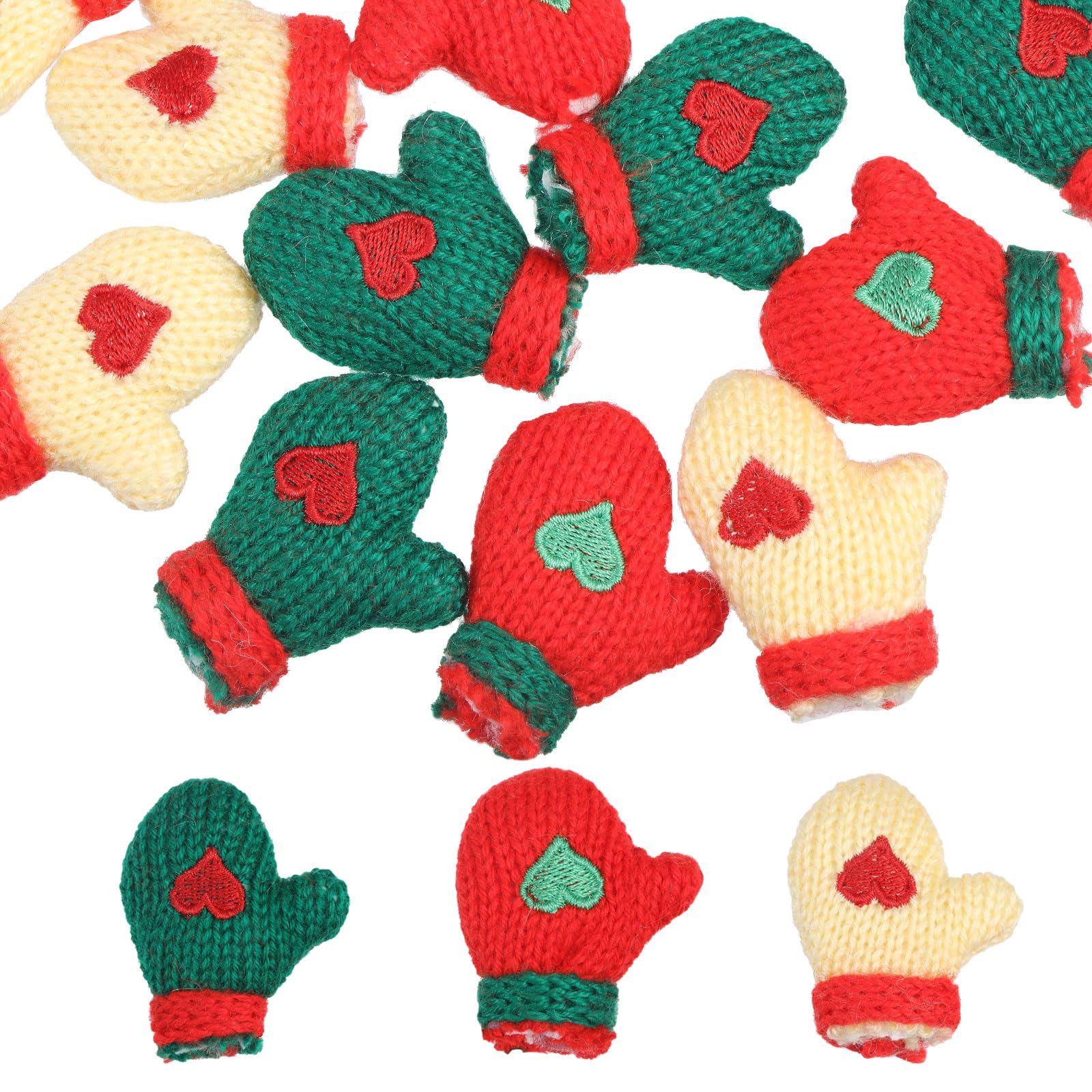 GLOBLELAND 24Pcs 3 Colors Mini Christmas Gloves Knitting Santa Mittens Doll Making Gloves Wine Bottle Topper DIY Christmas Crafts Accessories for Christmas Tree Hanging Ornaments Decoration