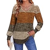 Zeagoo Women's Puff Long Sleeve Shirts Pleated V Neck Fall Tunic Tops Blouse Dressy Casual Summer T-Shirts