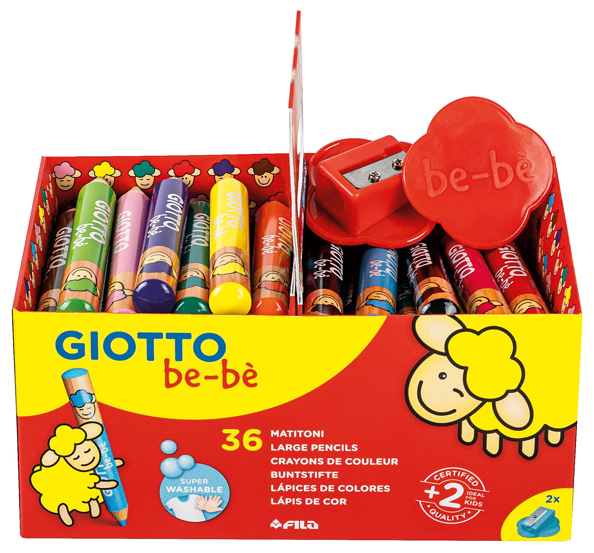 GIOTTO be-bè Large Pencils and Sharpeners Pre-School Pack for Young Children, 36 Pencils, Assorted Colours, Ideal for School & Home — image 1