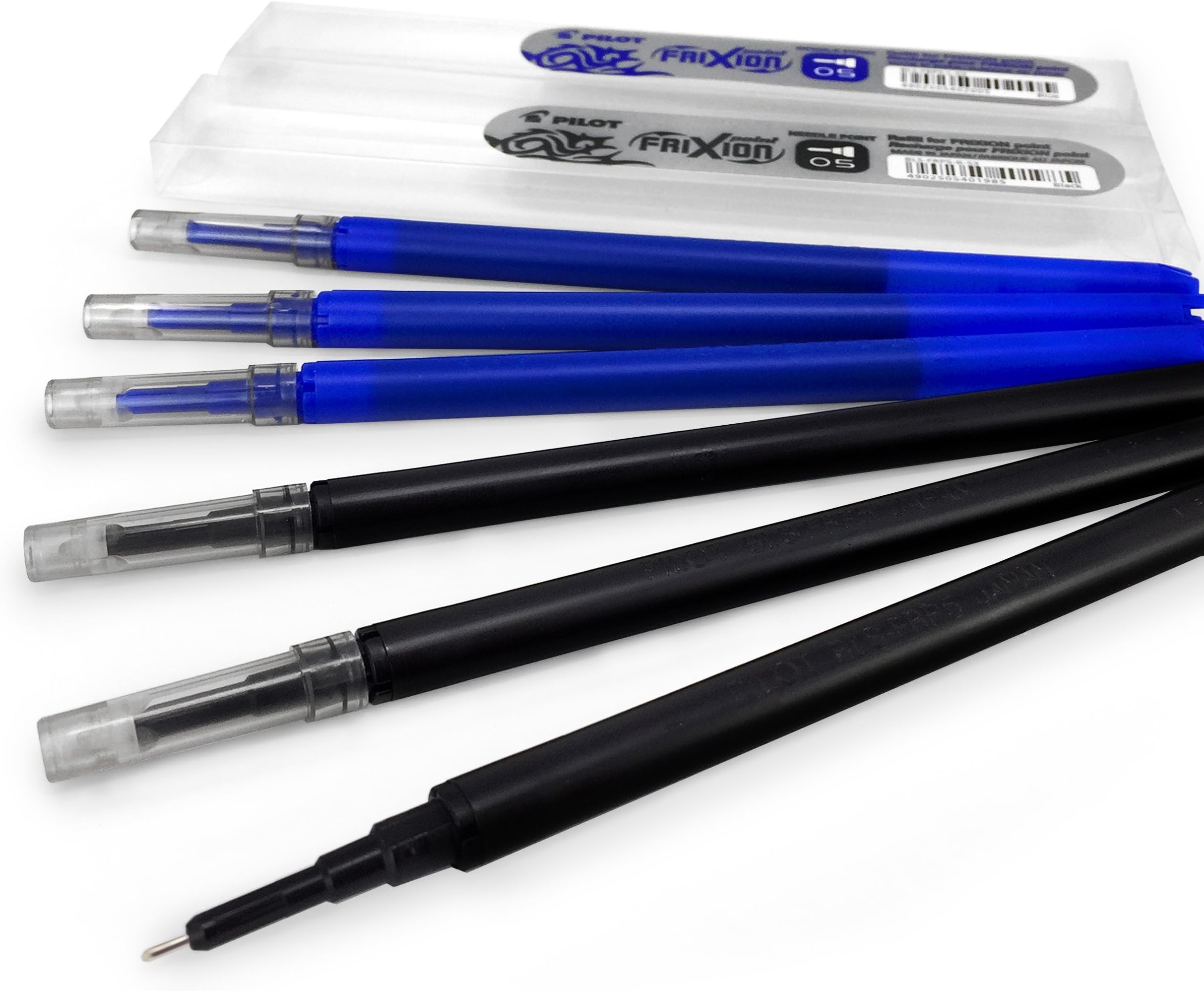 Pilot FRIXION Point Refills – 0.5mm Needle Point – Pack of 2 – 6 Refills - Black and Blue