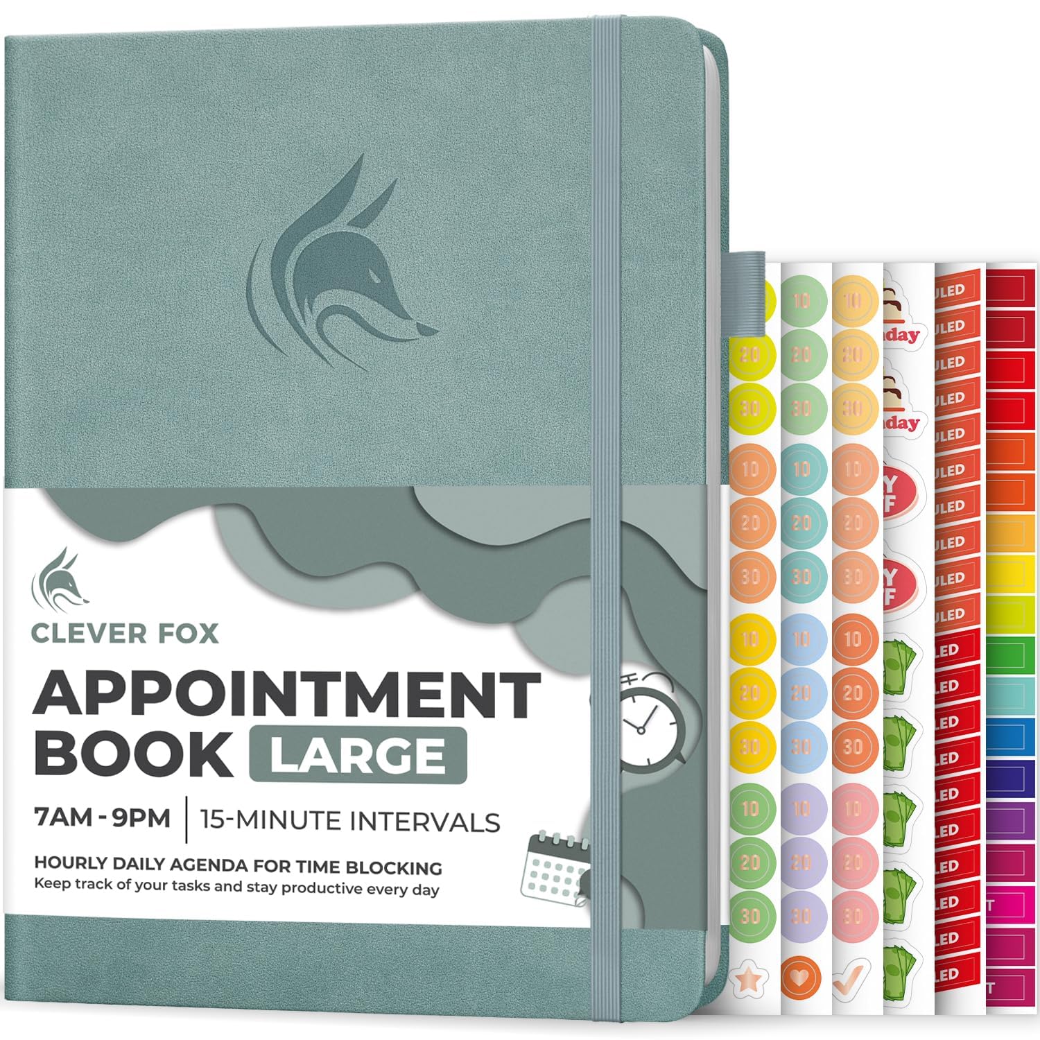 Clever Fox Appointment Book – Hourly Schedule Planner with 15-Minute Increments – Time Box Planner for Daily Work & To-Dos – Weekly & Monthly Spreads, Undated, Hardcover, A4 size, (Blue Surf)