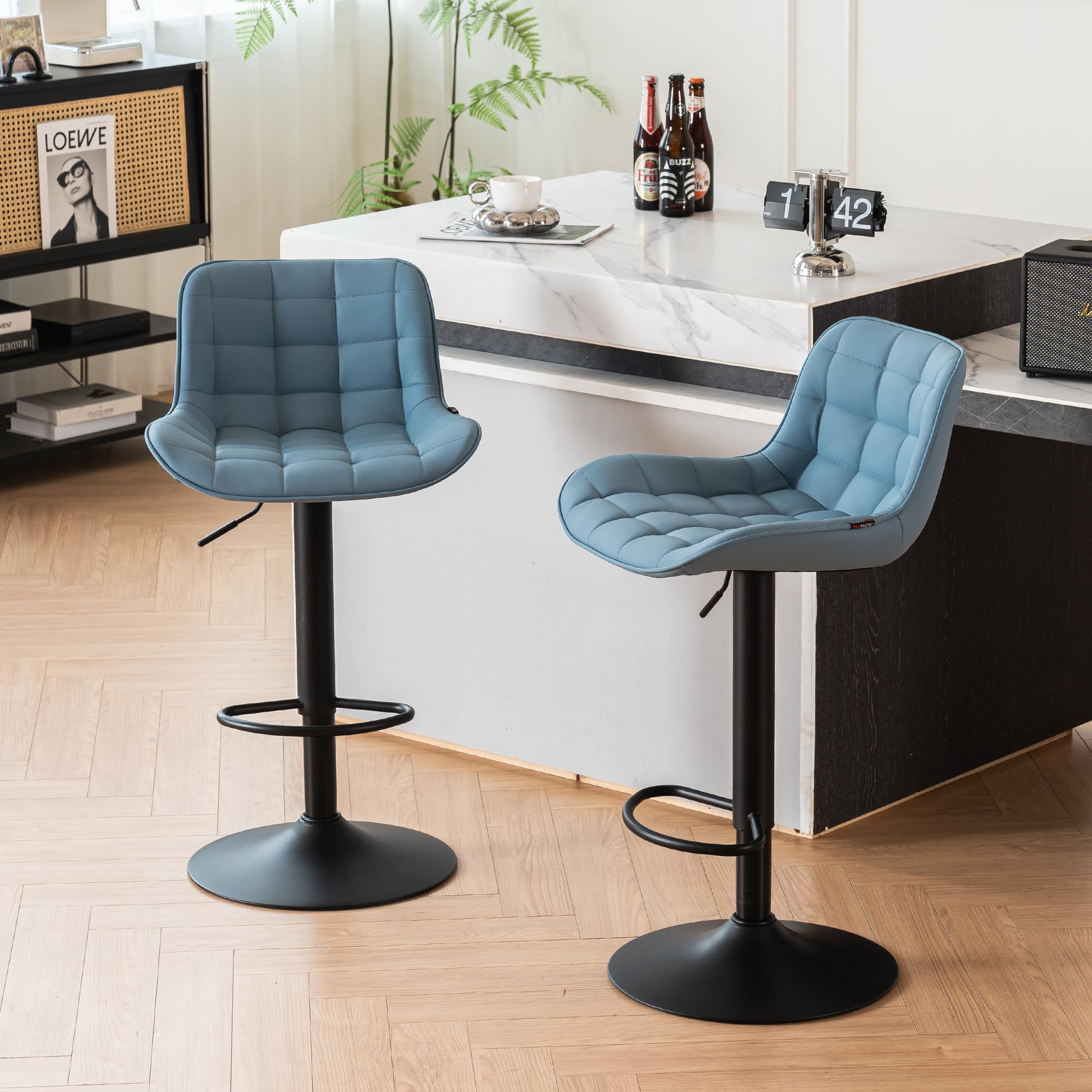 YOUTASTE Blue Bar Stools Set of 2 Counter Height