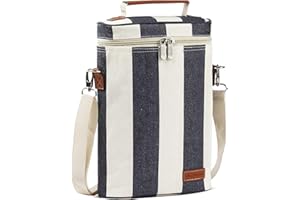 ZORMY 2 bottle insulated wine tote bag, Wine Carrier Travel Padded Cooler Bag with Shoulder Strap & Corkscrew Opener, Perfect Wine Lover's Gift, Great for Picnics (Wide Stripe)