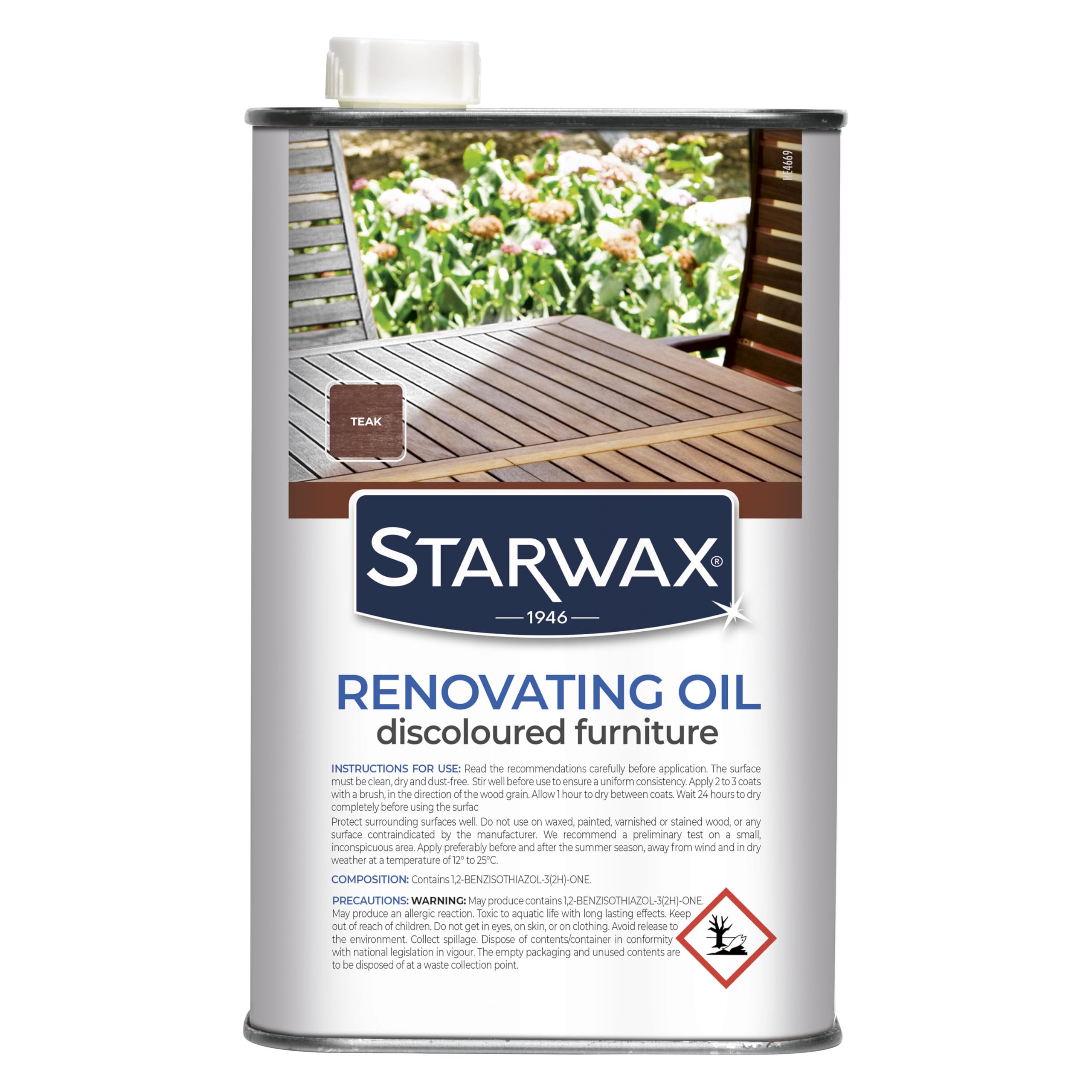 STARWAX - Easy-To-Apply Renovating Oil for Discoloured Furniture - Revives and Renovates Wood - Teak Shade - Long-Lasting Protection - Quick to Dry - 750ml - Up To 11m²