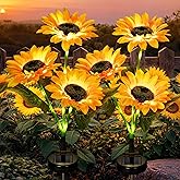 GIGALUMI Solar Sunflower Decor, 2 Pack LED Sunflower Gifts for Women | 3 Lighting Mode, Auto On/Off/Flash, Garden Decor, Waterproof Solar Garden Lightsoutdoor Outdoor Fall Decor for Patio, Yard