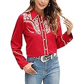 Western Shirts for Women Embroidered Long Sleeve Floral Button Up Rodeo Cowgirl Show Wear Ladies Clothes