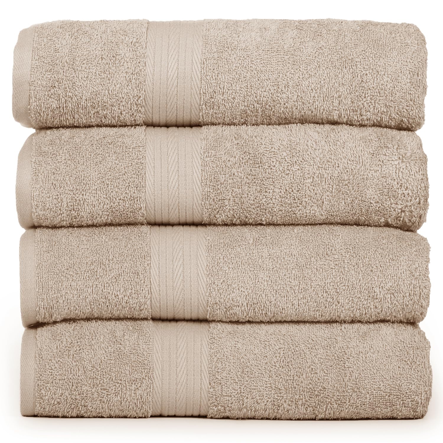 Ample Decor Hand Towel Set of 4, 46 CM X 72 CM 600 GSM 100% Cotton – Quick Drying Super Absorbent – For Hotel, Spa, Bathroom, Gym – Beige