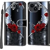 Haninsuze Case Wallet for iPhone 15, [Kickstand] 3 Card Holder Stand [Shockproof TPU Interior Shell], PU Leather Magnetic Protective Flip Cover 6.1", Rose Butterfly