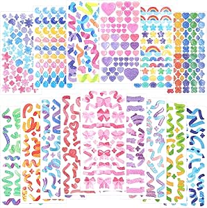 amazon com 15 sheets scrapbook stickers laser ribbon stickers confetti sticker shiny decoration sticker bling photo conor sticker for journal diary album card making diy arts and crafts rainbow