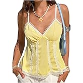MakeMeChic Women's Lace V Neck Camisole Spaghetti Strap Backless Summer Tank Tops