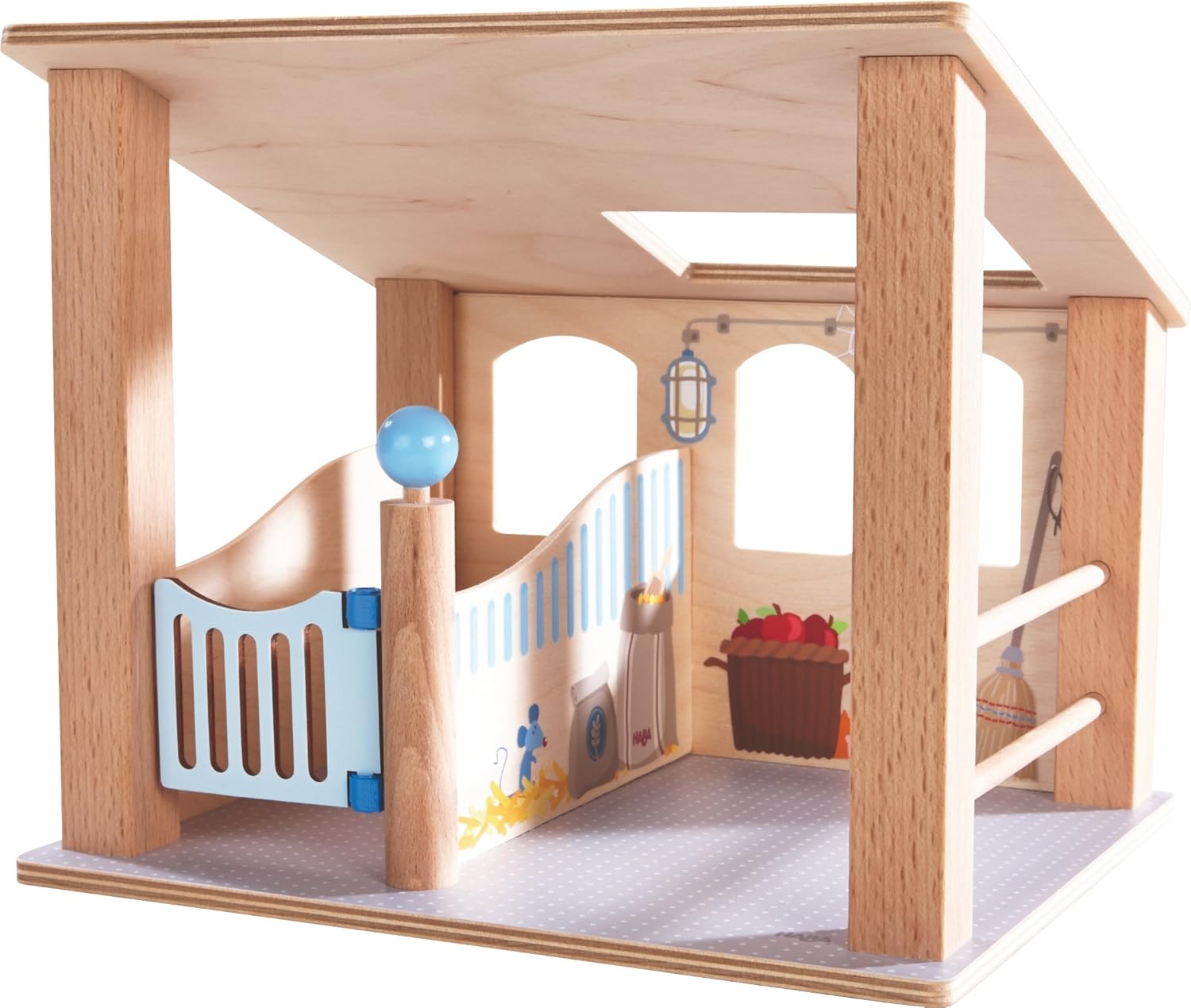 HABA Little Friends Wooden Horse Stall with Swinging Door & Loving Details