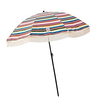 Beach Umbrella, Las Brisas with Fringe, Designed by Beach Brella / 100% UV Sun Protection, Lightweight, Portable & Easy to Setup in The Sand and Secure in The Wind