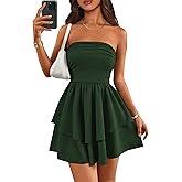 PRETTYGARDEN Women's 2026 Summer Strapless Tube Mini Dress Off Shoulder Smocked Ruffle A Line Flowy Short Party Club Dresses