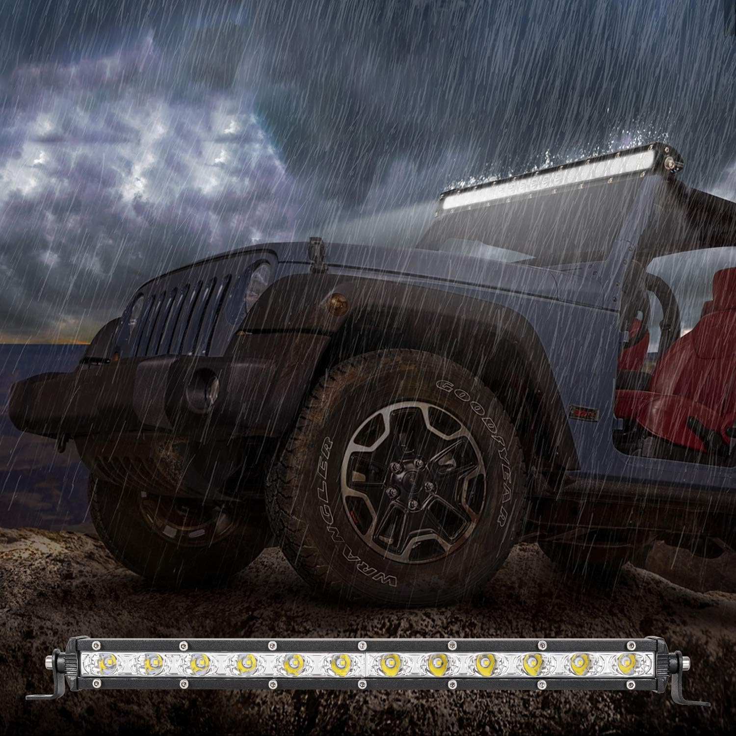 Zmoon Led Light Bar 14in Signal Row Light Bar 80W 8000lm Spot Flood Combo Off Road Light, Waterproof Slim Light Bar for SUV Jeep ATV Boat: Automotive