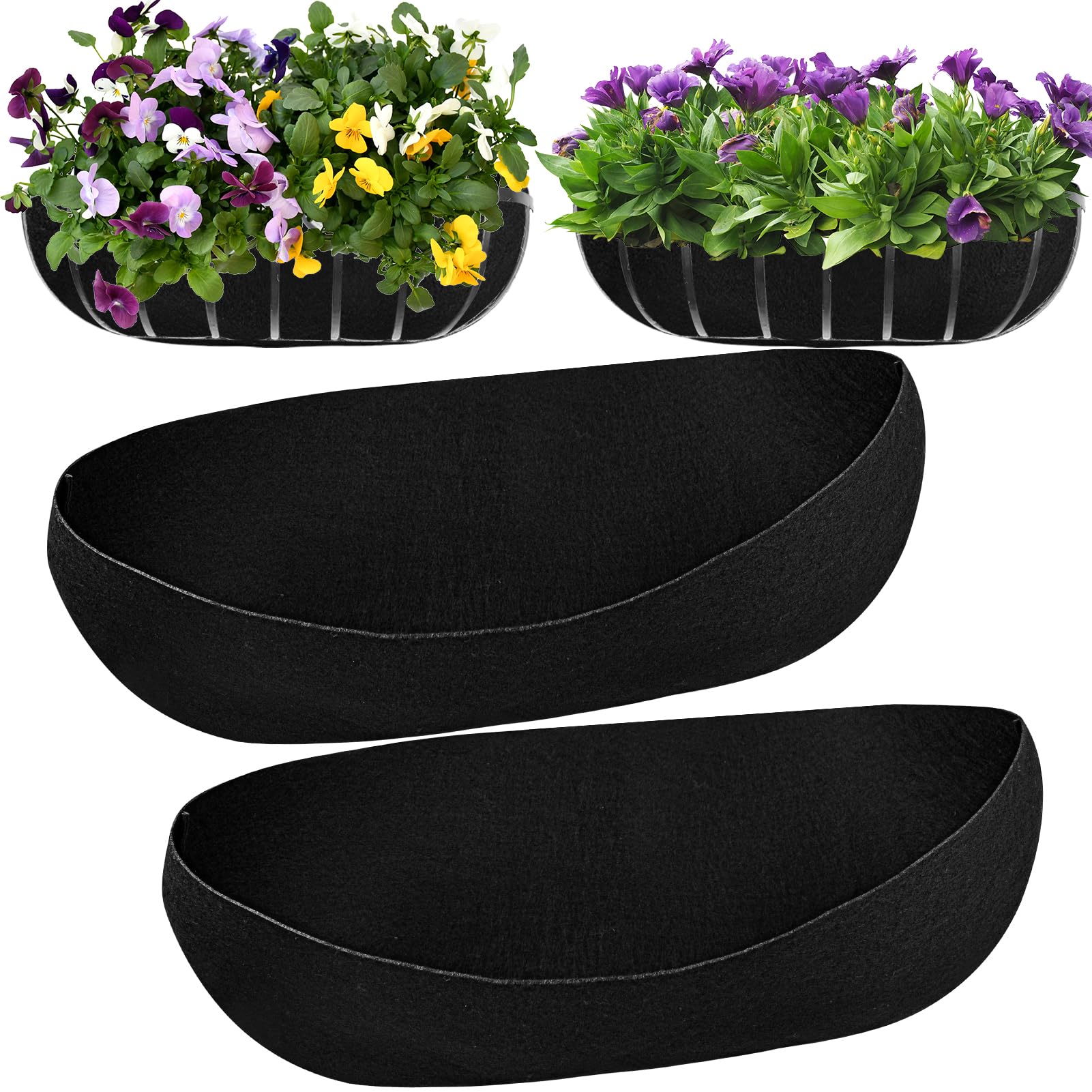 Udewo 2PCS 91cm/36Inch Wall Trough Liners Felt Window Box Liners Fabric Planter Liners Black Flower Basket Liner Non-Woven Hanging Plant Liner for Planters Garden Fence - Avoid Bird Nesting