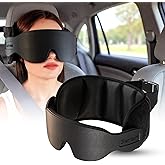 SARISUN Travel Pillow, Car Travel Pillow with 3D Eye Mask for Sleep, 360° Head Support Strap for All Car Seat, Road Trip Essentials, Stop Bobblehead, Black