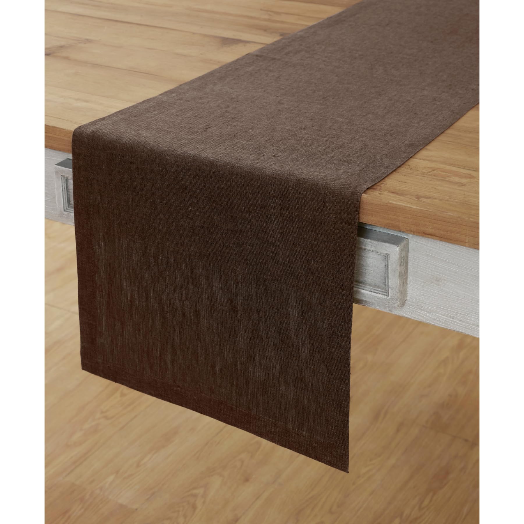 Photo 1 of Solino Home Linen Table Runner 36 Inch - 100% Pure Linen Chambray Brown Short Table Runner 14 x 36 Inch Ideal for Dresser and Coffee Tables - Athena