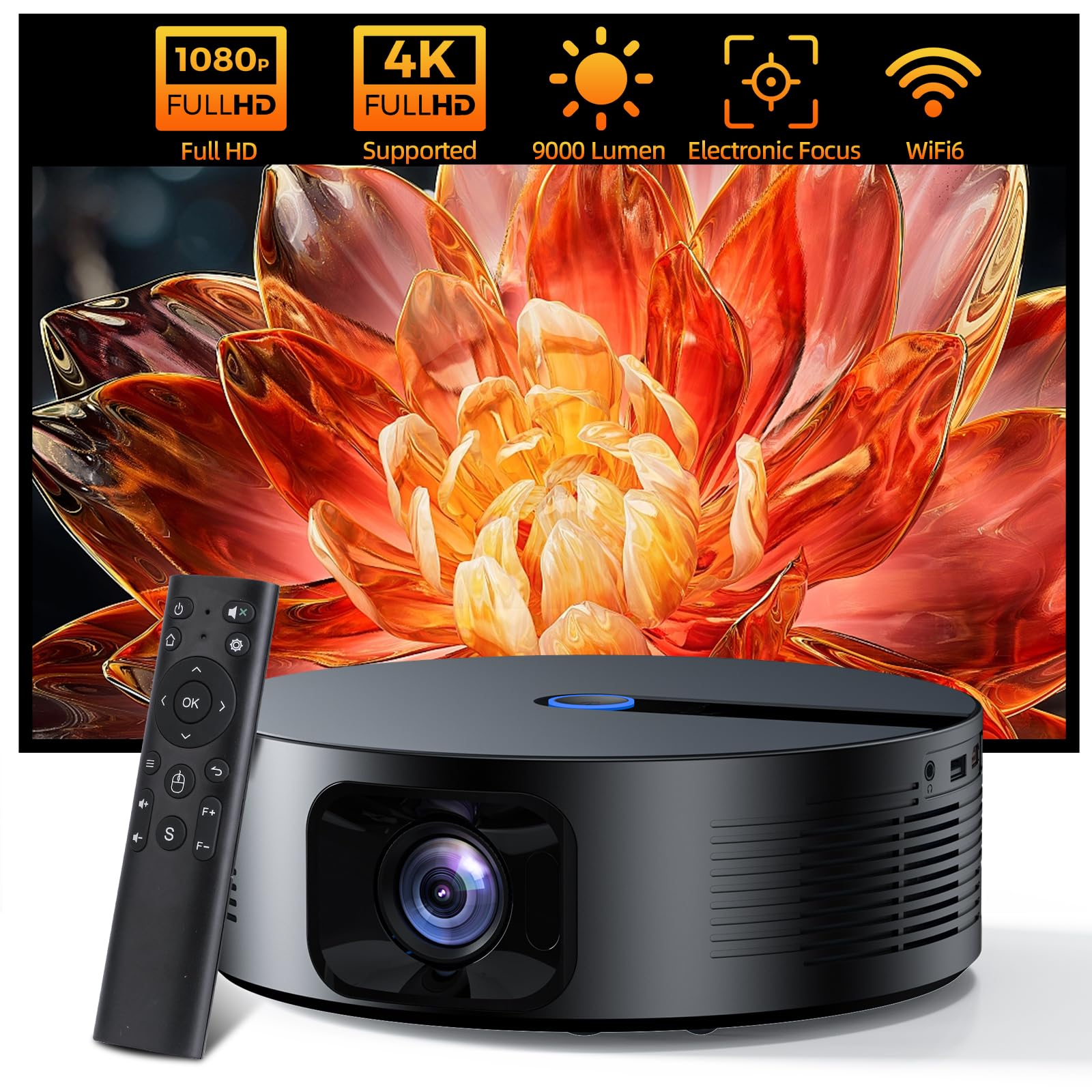 Photo 1 of [Electric Focus/Auto Keystone] BETTDOW Projector with WiFi 6 & Bluetooth 5.0,Native 1080P 4K Support Sealed Projector,9000 Lumen Outdoor Movie Projector for Android/TV Stick/HDMI/USB/Laptop-Grey