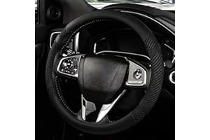 BOKIN Leather Steering Wheel Cover with Breathable Microfiber and Viscose for Men Women,Universal 14.5-15 Inch Anti-Slip Odorless Black Car Wheel Protector