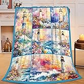 Lighthouse Blanket Nautical Throw Blanket Soft Cozy Warm Fuzzy Fleece Lightweight Plush Merch Watercolor Lighthouse Decor Gifts for Lover Man Woman Boy Girl Couch Bedding Sofa 50"X40"