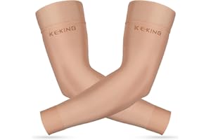 KEKING® Lymphedema Compression Arm Sleeves for Men Women (Pair), No Silicone Dot, 15-20 mmHg Compression Full Arm Support for Lipedema, Edema, Post Surgery Recovery, Swelling, Pain Relief, Beige XXL
