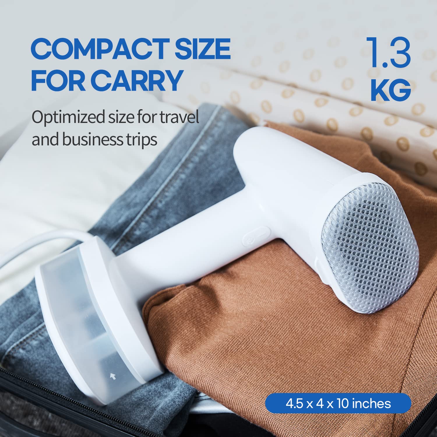 HubiCare Steamer for Clothes, 1500W Clothes Steam iron with Large 250ml Tank, Handheld Fabric Wrinkle Remover, Portable & Compact Travel Size Garment Steamer ONLY FOR 120V (White)