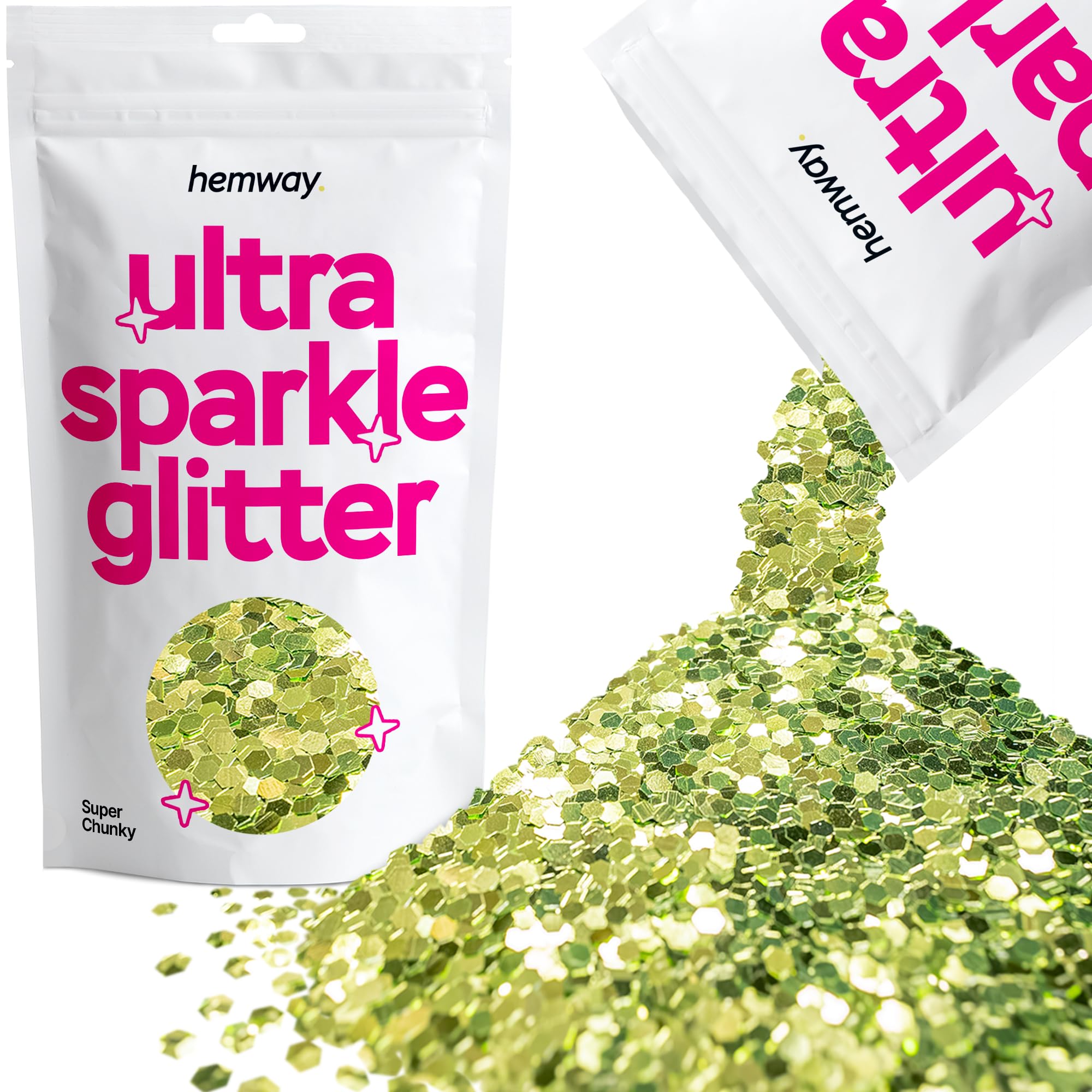 Hemway Ultra Sparkle Glitter Olive Green 100g Super Chunky | Glitter for Arts & Craft, Makeup, Nail Art, Crafting, Card Making, Sparkle Decoration