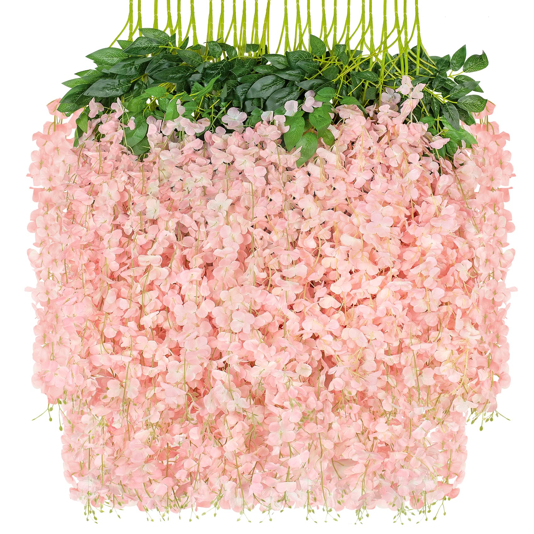 Photo 1 of Attmu 24 Pack Artificial Flowers Wisteria Hanging Flowers 3.6 Feet/Piece Vine Ratta String for Home Office Wedding Wall Garden Outdoor Party Decoration (Light Pink)