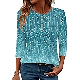 LOMON 3/4 Length Sleeve Womens Tops Dressy Casual Crewneck Pullover Tunics Summer Cute Blouses Fashion 2025 Tees Shirts