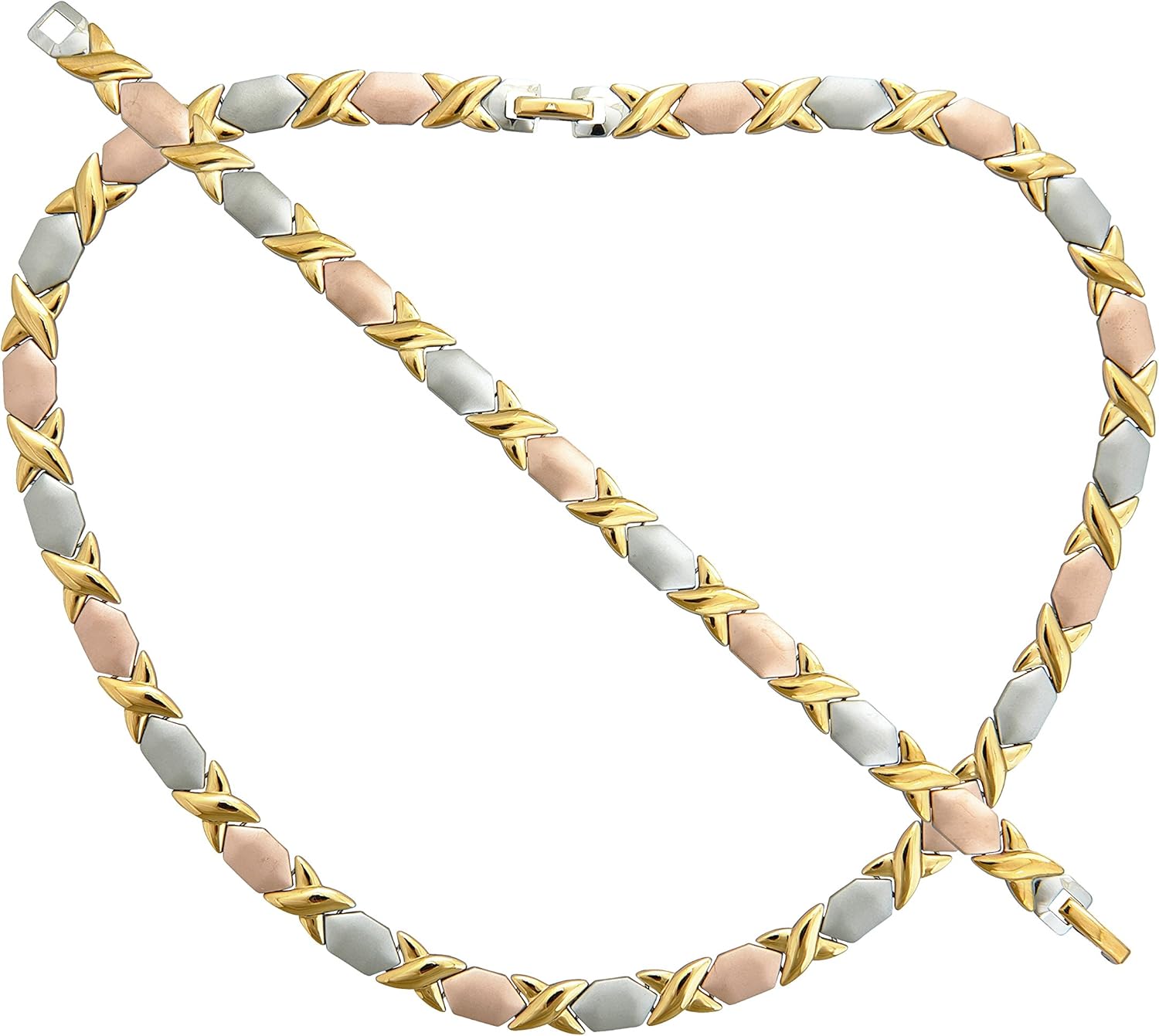 SilverStars Necklace & Bracelet XOXO Jewelry Set Tri Tone. Necklace 17.5", Bracelet